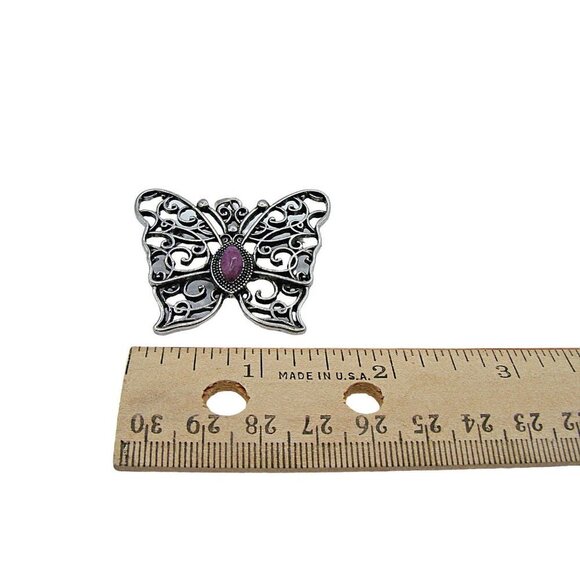 Butterfly Combination Pendant and Brooch Silver Filigree Purple Amethyst Stone - Picture 6 of 11